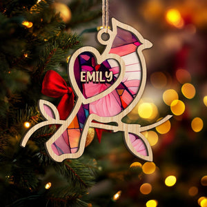 Personalized Cardinal Layered Wood Ornament, Custom Bird Christmas Tree Ornament, Cardinal Christmas Home Decor, Memorial Ornament Gifts