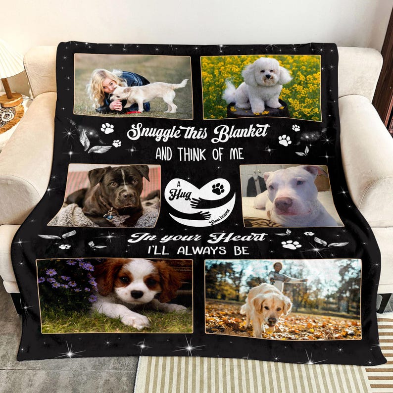 Personalized Dog Photo Blanket, Pet Blanket with Pictures, Pet Memorial Gifts, Dog Loss Gift, Pet Loss Keepsake, Gift for Dog Mom Dog Dad