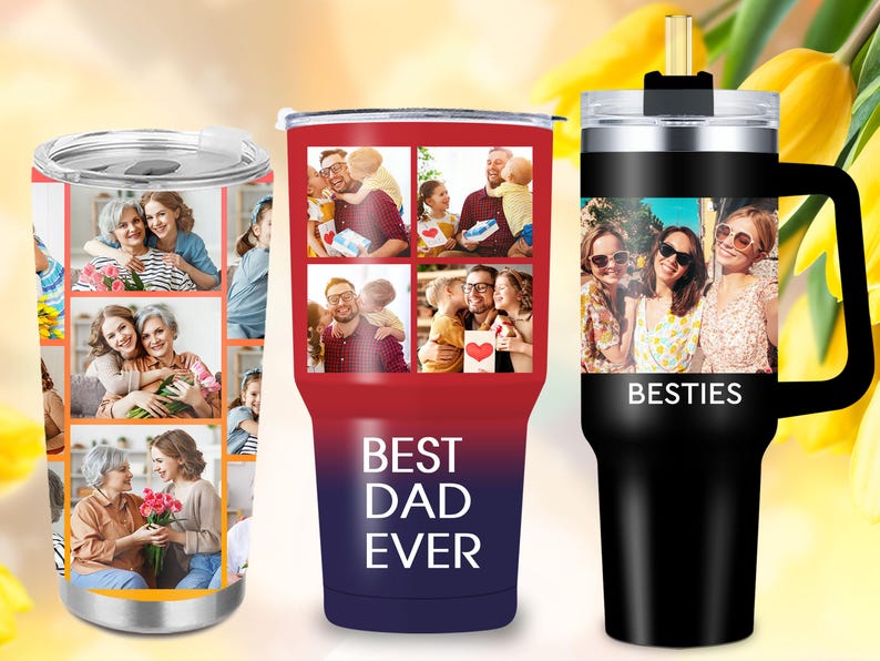 Custom photo tumbler, Personalized Photo Collage Tumbler with text,Father's Day Gift for Him,Family Memories