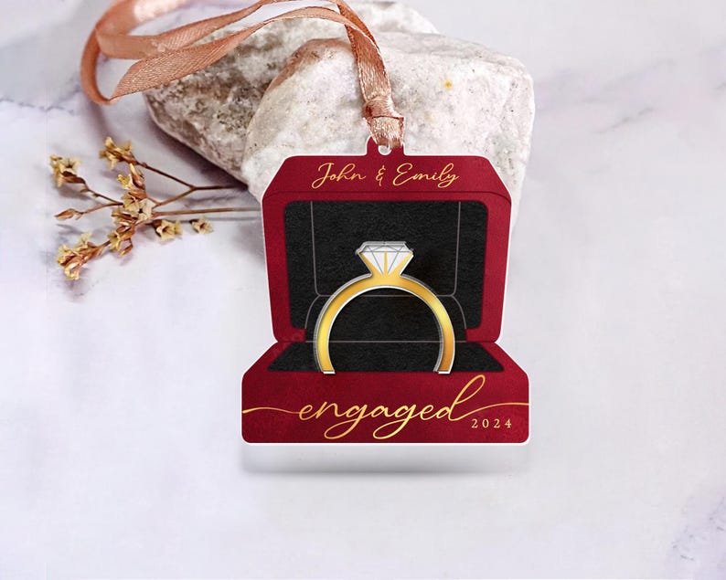 Engagement Ring Box Ornament, Personalized Engagement Gifts, First Christmas Engaged Ornament 2024, Proposal Keepsake, Anniversary Gifts