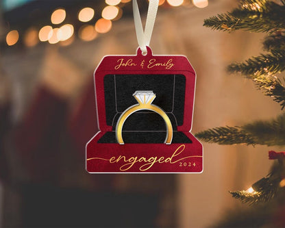 Engagement Ring Box Ornament, Personalized Engagement Gifts, First Christmas Engaged Ornament 2024, Proposal Keepsake, Anniversary Gifts