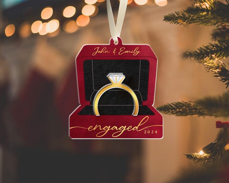 Engagement Ring Box Ornament, Personalized Engagement Gifts, First Christmas Engaged Ornament 2024, Proposal Keepsake, Anniversary Gifts
