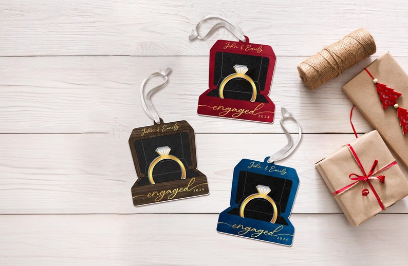 Engagement Ring Box Ornament, Personalized Engagement Gifts, First Christmas Engaged Ornament 2024, Proposal Keepsake, Anniversary Gifts