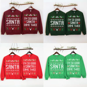 Unisex Funny Couples Ugly Christmas Sweater, Couples Matching Ugly Christmas Sweater, Santa Twice, Christmas Pajamas, Sold Seperate il_794xN.6311233442_bqow.jpg