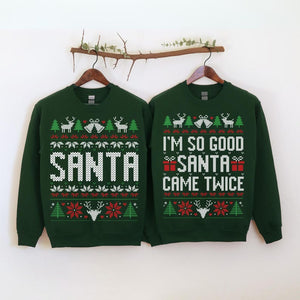 Unisex Funny Couples Ugly Christmas Sweater, Couples Matching Ugly Christmas Sweater, Santa Twice, Christmas Pajamas, Sold Seperate il_794xN.6311233686_6n2z.jpg