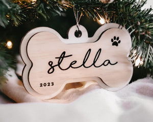 Personalized Pet Ornament, Christmas Dog Bone Ornament, Pet Memorial Ornament, First Christmas Ornament, Wood, Handmade Gift, Your Dogs Name