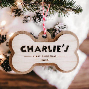 Personalized Pet Ornament, Christmas Dog Bone Ornament, Pet Memorial Ornament, First Christmas Ornament, Wood, Handmade Gift, Your Dogs Name