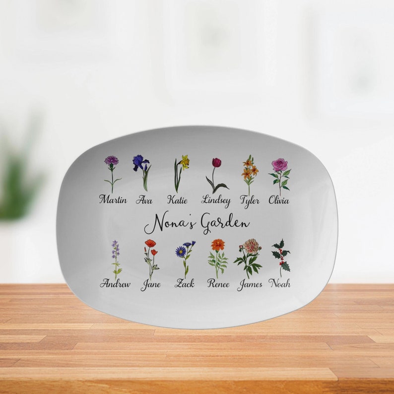 Birth Month Flower Platter, Personalized Family Platter, Custom Mother's Day Gift, Grandparent Gifts from Grandkids, Grandma's Gift