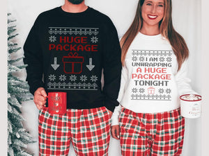 Hug Package Matching Christmas Couple Shirts, Ugly Christmas Sweatshirts for Couple, Couple Christmas Pajamas, Raunchy His and Hers Christmas Shirts