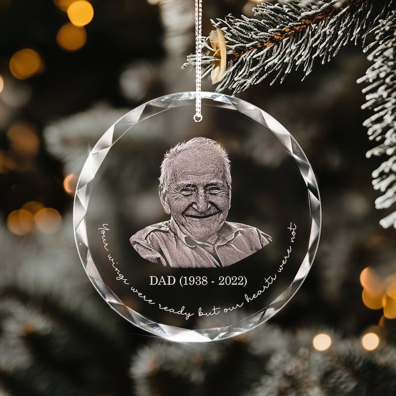 Personalized Memorial Crystal Ornament, Engraved Photo Christmas Ornament, Loss of Father Gift, Sympathy Gift, Remembrance Gift