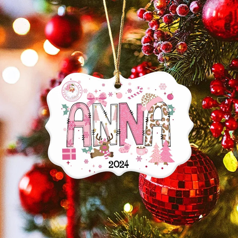 Personalized Girls Name Christmas Ornament, Cute Christmas Ornament For Kids, Christmas Gift For Daughter, Customized Girls Name Ornament