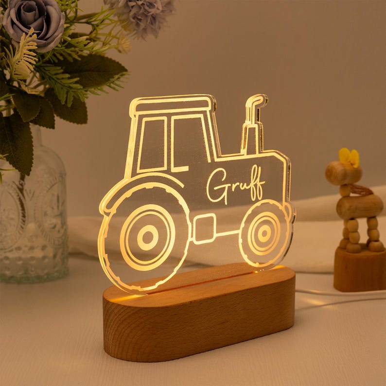 Personalised Tractor Night Light,Nursery Decor,Kids Gift,Night Light,Children's Night Light,Digger Light,Tractor Light,Holiday Gift for Boy