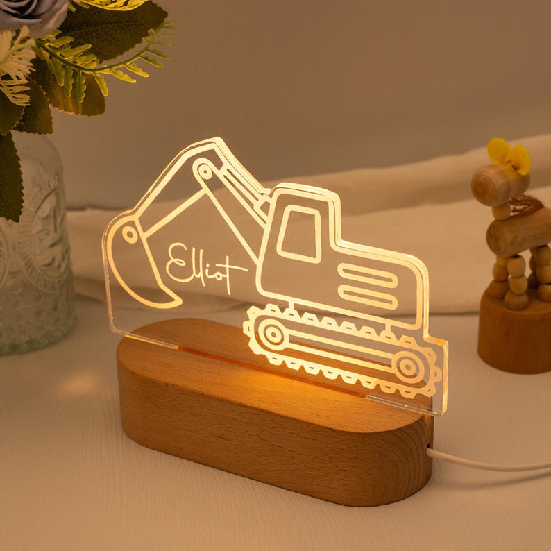 Personalised Tractor Night Light,Nursery Decor,Kids Gift,Night Light,Children's Night Light,Digger Light,Tractor Light,Holiday Gift for Boy