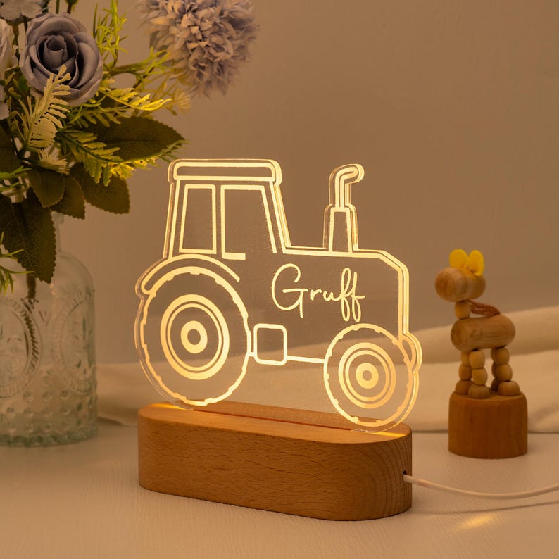 Personalised Tractor Night Light,Nursery Decor,Kids Gift,Night Light,Children's Night Light,Digger Light,Tractor Light,Holiday Gift for Boy
