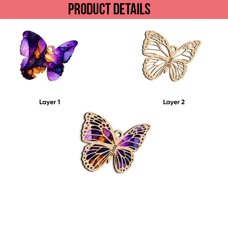 Personalized Butterfly Layered Wood Ornament, Custom Name Butterfly Christmas Tree Ornament, Butterfly Christmas Home Decor, Butterfly Gifts