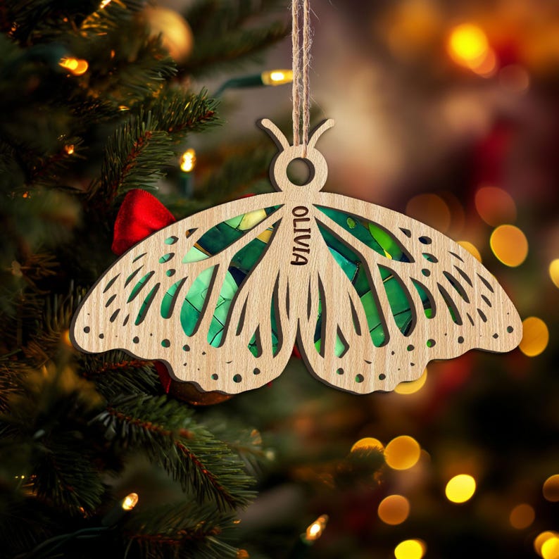 Personalized Butterfly Layered Wood Ornament, Custom Name Butterfly Christmas Tree Ornament, Butterfly Christmas Home Decor, Butterfly Gifts