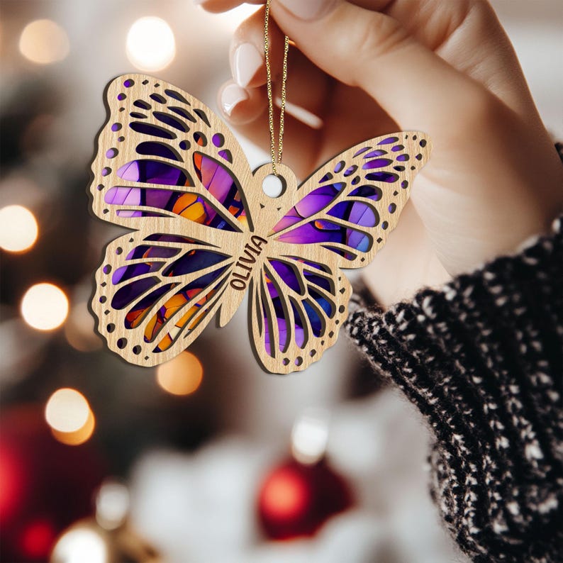 Personalized Butterfly Layered Wood Ornament, Custom Name Butterfly Christmas Tree Ornament, Butterfly Christmas Home Decor, Butterfly Gifts