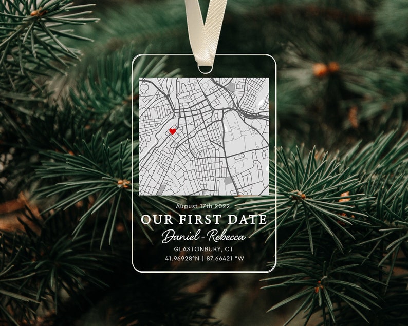 Personalized Map Our First Date Ornament, Custom Couple Ornament, Anniversary Gift, Gift for Him, Keychain For Lovers, Couple Christmas gift