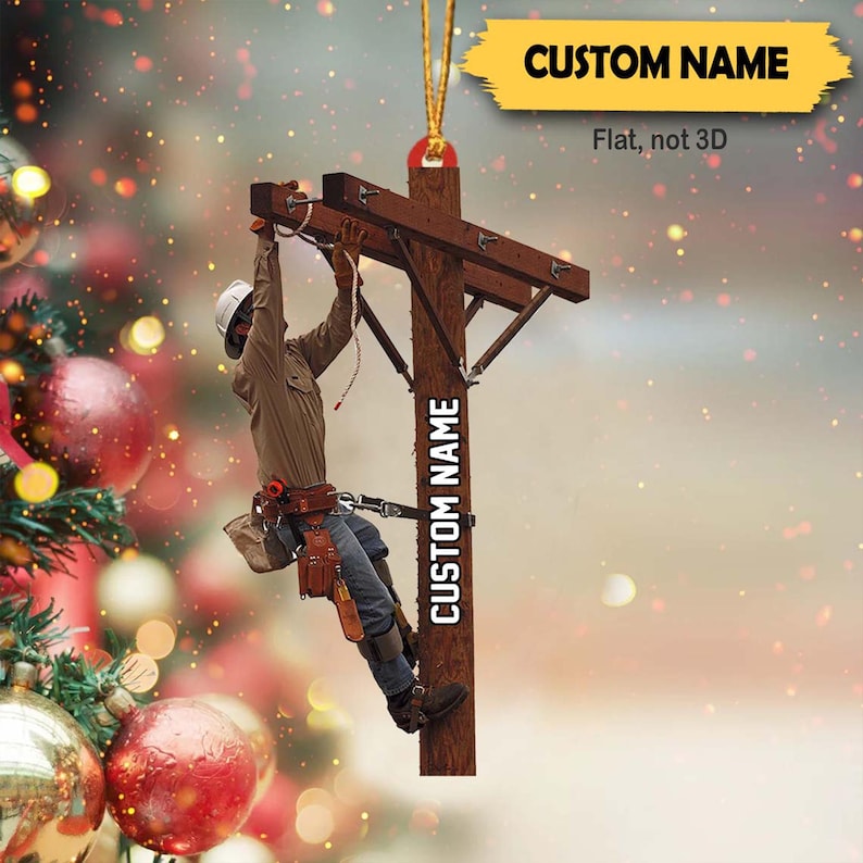 Lineman Outfit Personalized Ornaments, Gift For Lineman, Lineworker Costume Christmas Ornament, Powerline Worker Vest, Lineman Tool Set