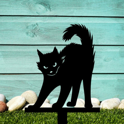 Black Cat Metal Yard Stake, Halloween Decor Outdoor Scardy Cat Creepy Cat Yard Stake, Black Cat Decor, Metal Cat Sign Halloween Yard Decor