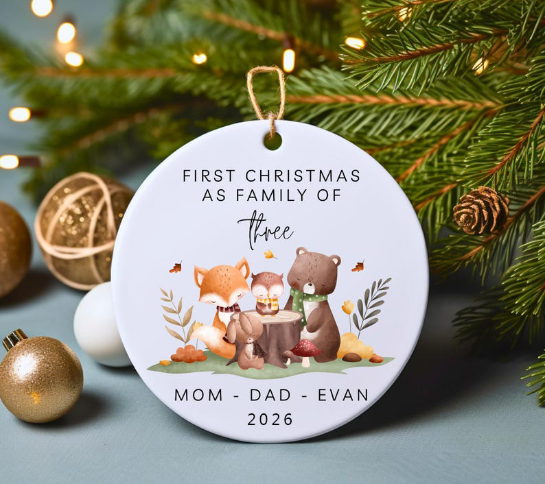 Family of Three Christmas Ornament - Family of 3 - Family Ornament - Personalized Baby's First Christmas Ornament First Christmas Ornament