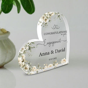 Custom Engagement Heart Plaque Gift, Personalized Congratulations Engaged Gift, Engagement Gift for Couple, Date Keepsake Gift