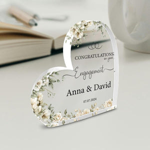 Custom Engagement Heart Plaque Gift, Personalized Congratulations Engaged Gift, Engagement Gift for Couple, Date Keepsake Gift