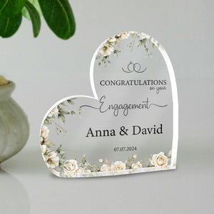 Custom Engagement Heart Plaque Gift, Personalized Congratulations Engaged Gift, Engagement Gift for Couple, Date Keepsake Gift