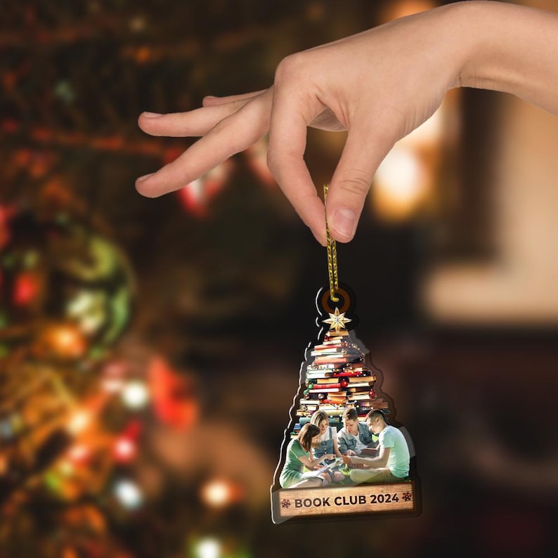 Custom Photo Book Club Acrylic Ornament, Personalized Acrylic Photo Ornament, Book Lover Gift, Bookworm Gifts, Book Club Ornament