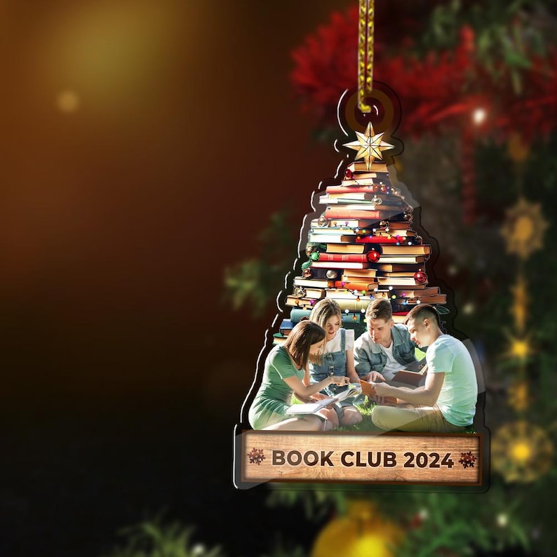 Custom Photo Book Club Acrylic Ornament, Personalized Acrylic Photo Ornament, Book Lover Gift, Bookworm Gifts, Book Club Ornament