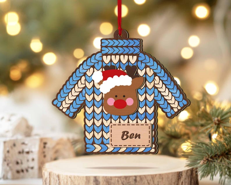 Personalized Winter Beanie Hat Custom 2 Layer Wooden Christmas Ornament, Christmas Winter Mitten, Stocking, Sweater, Baby Christmas Ornament