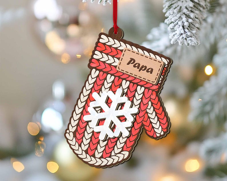 Personalized Winter Beanie Hat Custom 2 Layer Wooden Christmas Ornament, Christmas Winter Mitten, Stocking, Sweater, Baby Christmas Ornament