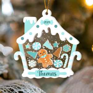 Personalized Gingerbread House Kids Ornament, Custom First Christmas Kids Ornament 2024, 1st Christmas Ornament, 4D Shake Kids Girl Ornament
