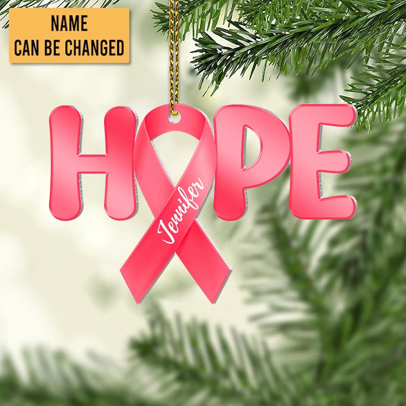 Personalized Breast Cancer Ornament Awareness Gifts, Pink Boxing Gloves Ribbon, Custom Breast Cancer Ornament, Cancer Ribbon Ornament