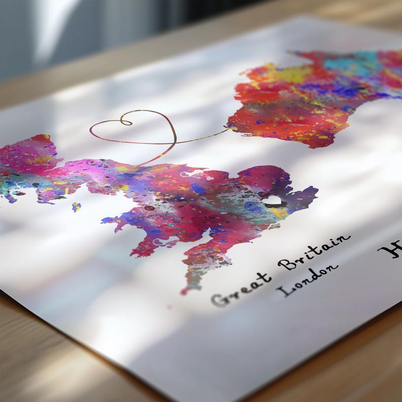 Personalised Map Print - Any two countries - Custom Map Art - Available in 9 Colours