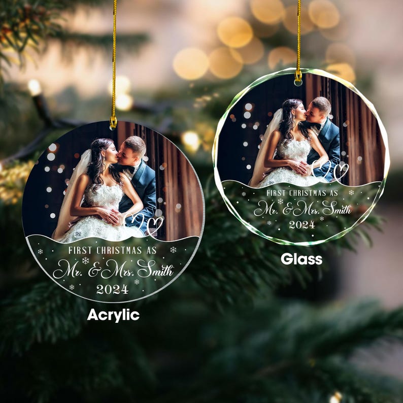 Personalised Our First Christmas As Mr & Mrs Ornament, First Christmas As Mr And Mrs, Photo Newlywed Christmas Gift, Mr And Mrs Decoration