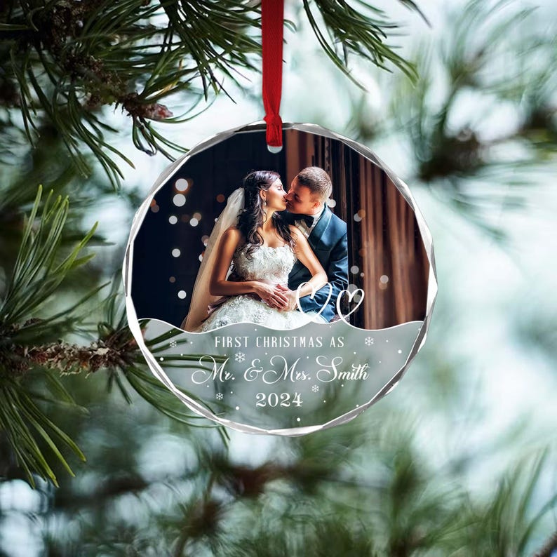 Personalised Our First Christmas As Mr & Mrs Ornament, First Christmas As Mr And Mrs, Photo Newlywed Christmas Gift, Mr And Mrs Decoration