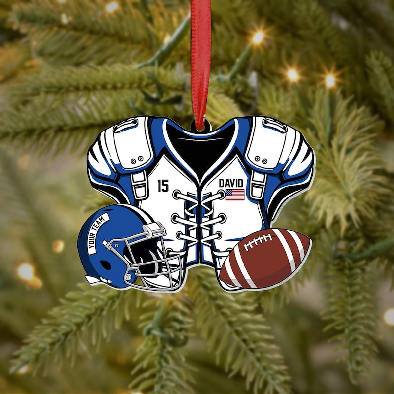 American Football Uniform Personalized Ornament, Football Helmet And Ball, Custom Name Ornament, Custom Football Uniform, Sports Jersey