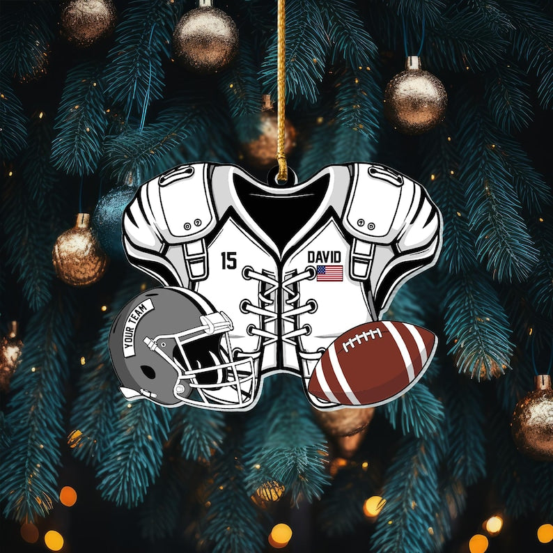 American Football Uniform Personalized Ornament, Football Helmet And Ball, Custom Name Ornament, Custom Football Uniform, Sports Jersey
