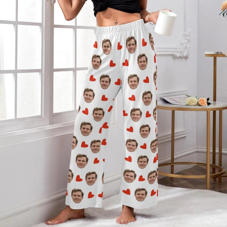 Custom photo pajama pants for Women Men, Personalized Face pajama pants socks, Gift for Wife Husband, Anniversary Gift, Valentine's day Gift