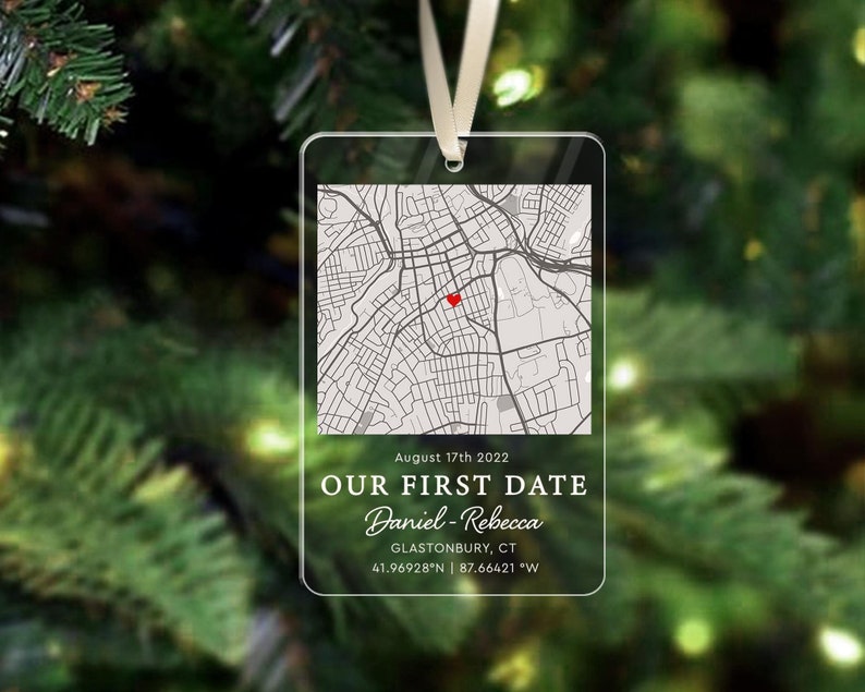 Personalized Map Our First Date Ornament, Custom Couple Ornament, Anniversary Gift, Gift for Him, Keychain For Lovers, Couple Christmas gift