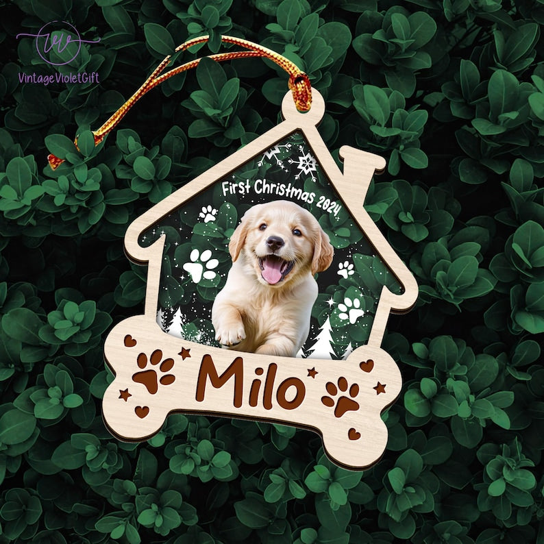 Custom Puppies First Christmas Ornament, Dog Picture Ornament, Dog's 1st Christmas Keepsake, Pet Photo Print Ornament