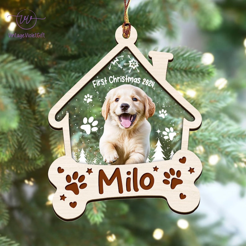 Custom Puppies First Christmas Ornament, Dog Picture Ornament, Dog's 1st Christmas Keepsake, Pet Photo Print Ornament