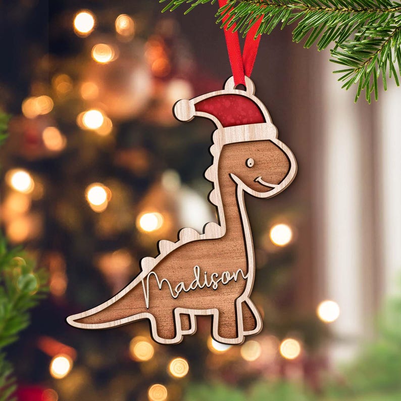 2024 Dinosaur Ornament, Christmas Ornaments Personalized Kids Dinosaur, Santasaurus Custom Ornament, Christmas Ornaments, Christmas Gift