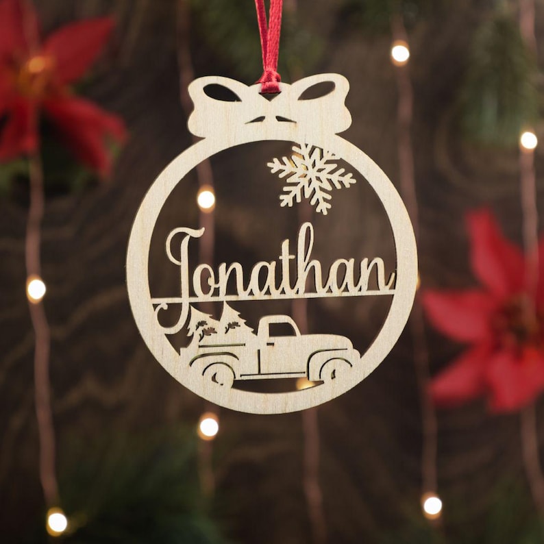 Personalized Christmas Wood Ornament |Custom name Ornament | Laser Cut Gift Tag | Laser Cut Name Bauble