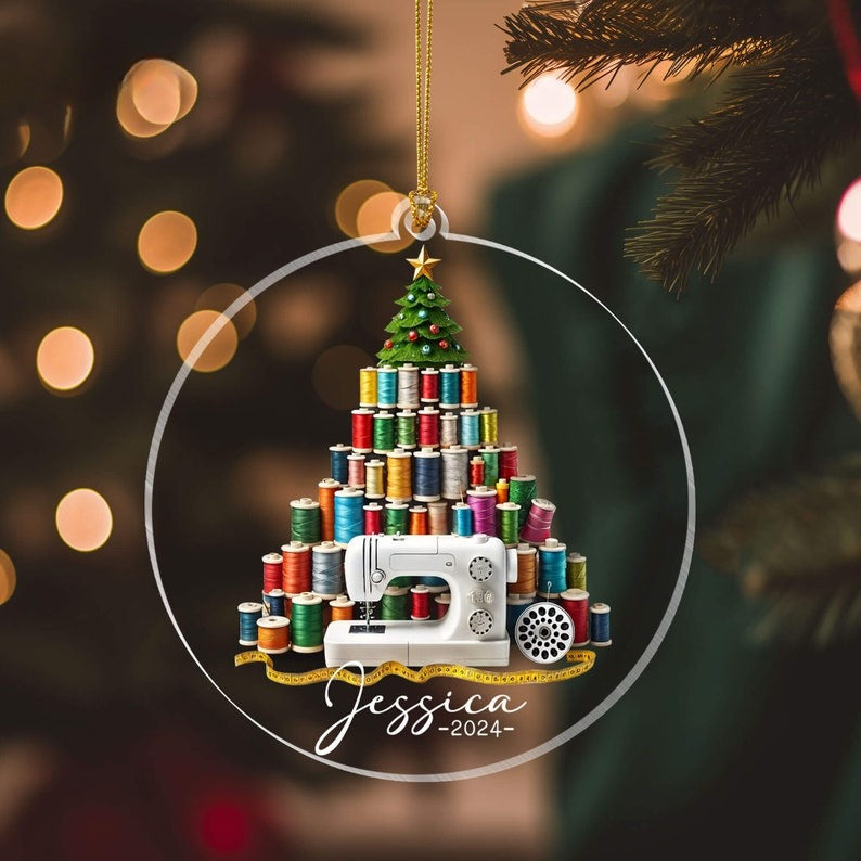 Personalized Sewing Acrylic Ornament, Sewing Machine Ornament, Christmas Gift for Tailor, Sewing Lover Keepsake Gift