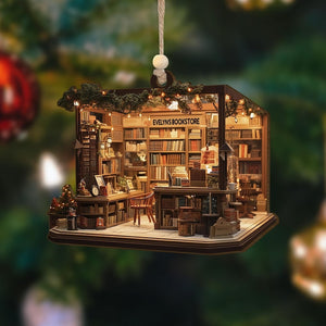 Customized Book Store Ornament, Bookshelf Ornament, Christmas Ornament, Flat Ornament, Bookstore Flat Ornament For Book Lovers