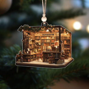 Customized Book Store Ornament, Bookshelf Ornament, Christmas Ornament, Flat Ornament, Bookstore Flat Ornament For Book Lovers