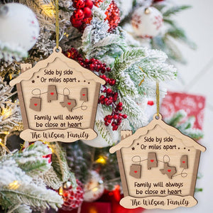 Custom Family Christmas Ornament, Long Distance Ornament, Side By Side Or Miles Apart, Miles Don't Matter Gift, 2-Layered Wooden Ornament