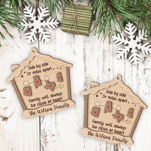 Custom Family Christmas Ornament, Long Distance Ornament, Side By Side Or Miles Apart, Miles Don't Matter Gift, 2-Layered Wooden Ornament